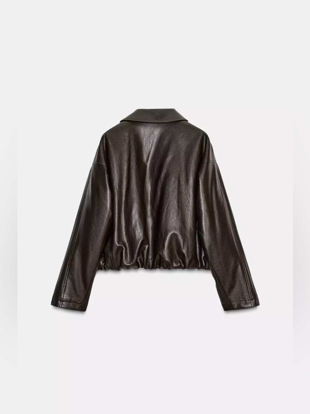 Zara Women's Dark Brown Faux Leather Zip Collared Bomber Jacket S - Picture 7 of 8